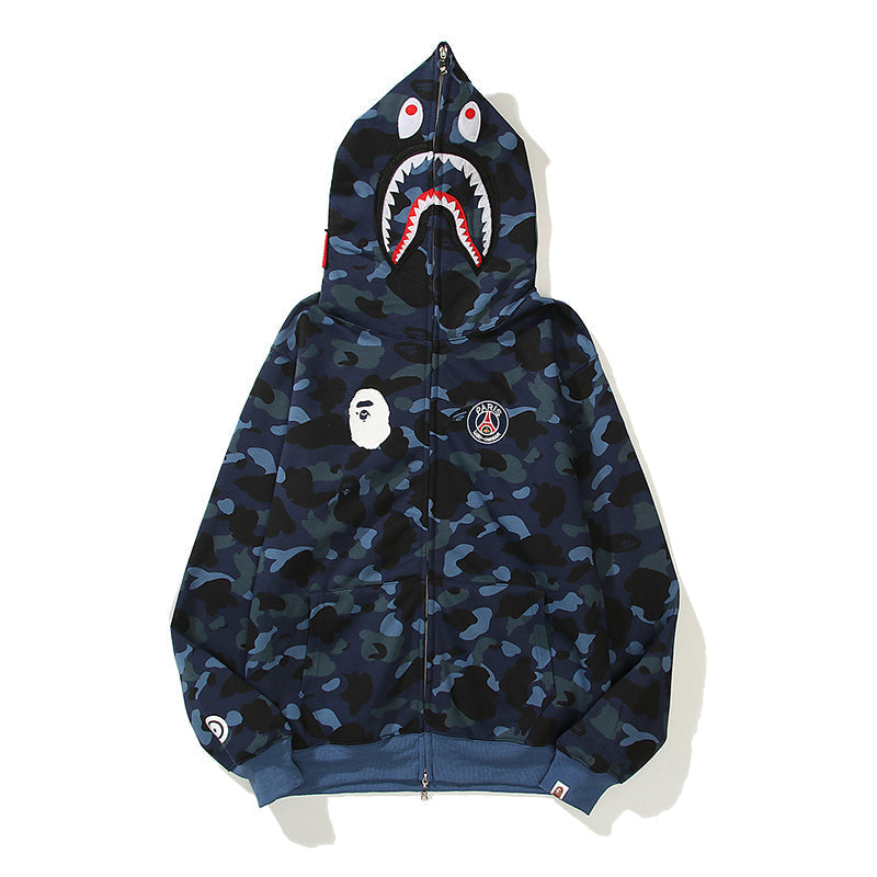 Striped Navy Designer Shark Full Zip Up Unisex Hoodie Y2K Style Streetwear Made with High-Quality Material