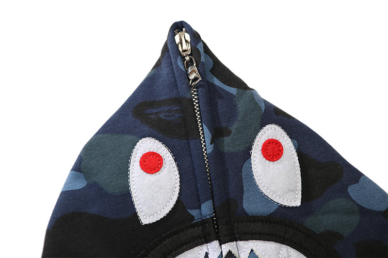Striped Navy Designer Shark Full Zip Up Unisex Hoodie Y2K Style Streetwear Made with High-Quality Material