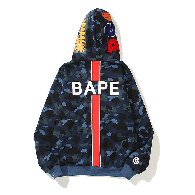 Striped Navy Designer Shark Full Zip Up Unisex Hoodie Y2K Style Streetwear Made with High-Quality Material